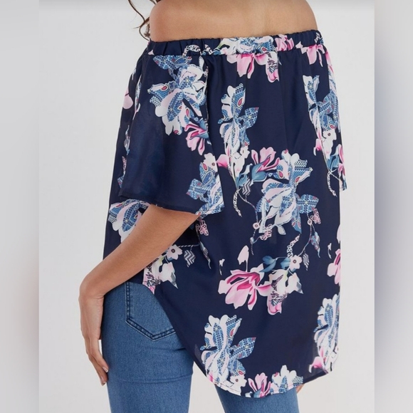 Style Dome Blue Floral Off The Shoulder Blouse,  Sz L NWT - Picture 2 of 8